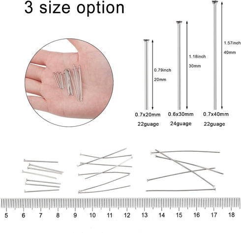 600pcs 304 Stainless-Steel Head Pins for Jewelry Making 20mm 22 Gauge Boxed Silver Flat Head pins for DIY Earrings Necklace Pendant Jewelry Findin...