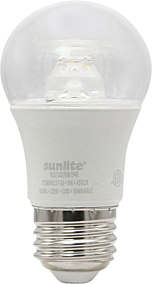 Sunlite 80137 LED A15 Appliance Clear Light Bulb, 6 Watts (40W Equivalent), 450 Lumens, Medium Base (E26), 90 CRI, Dimmable, ETL Listed, Ceiling F...