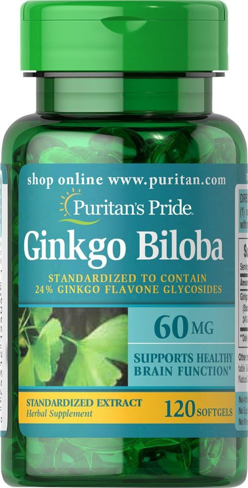 Puritan's Pride Ginkgo Biloba Standardized Extract Nootropic 60 Mg Softgels, 120 Count...