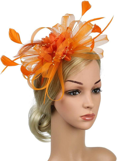 Song Qing Women's Fascinator Feather Flower Hair Clip Pin Brooch Corsage Bridal Hairband Derby Hat Cocktail Party Wedding...