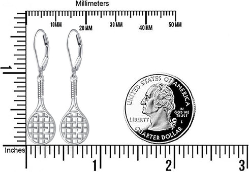 925 Sterling Silver Tennis Racket Sport Drop Dangle Earrings Gifts for Women Tennis lover...