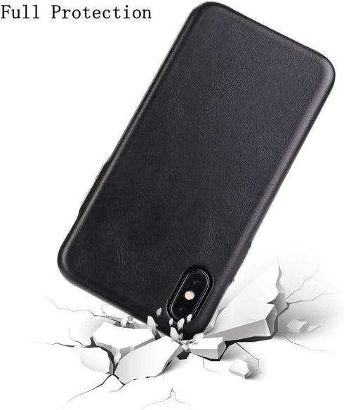 TOOVREN for iPhone X Leather Case Protective Ultra Thin Vintage Anti-Slip Grip Shell Hard Back Cover for iPhone X /10 5.8'' Black...
