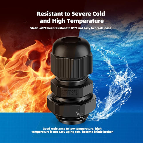 Cable Gland 12 Pack 3/8" NPT Waterproof Adjustable Connector Strain Relief Cord Connectors Joints Nylon with Gaskets…...