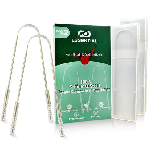 Stainless Steel Tongue Scraper for Adults with Travel Case (2 Pack) – Stainless Steel Cleaner for Daily Hygiene, Reduce Bad Breath – Oral Care Tra...