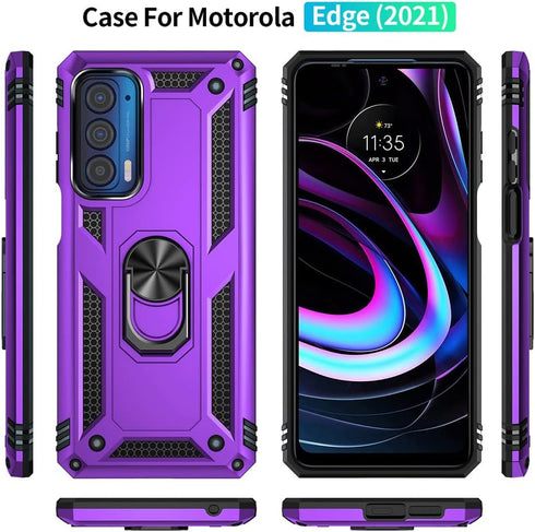 Androgate Compatible with Motorola Moto Edge 2021 Case, Moto Edge 5G UW Case with HD Screen Protectors, Military-Grade Metal Ring Kickstand 15ft D...