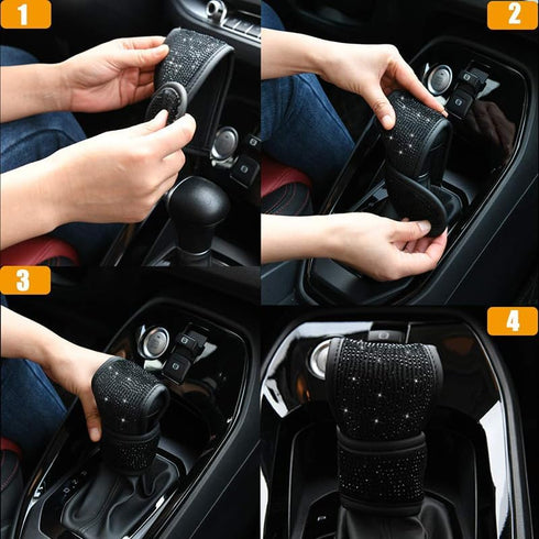 Bling Bling Auto Gear Shift Knob Cover,Auto Shift Gear Cover with Crystal Glitter Bling Rhinestones,Car Knob Gear Stick Protector (Black Diamonds)...