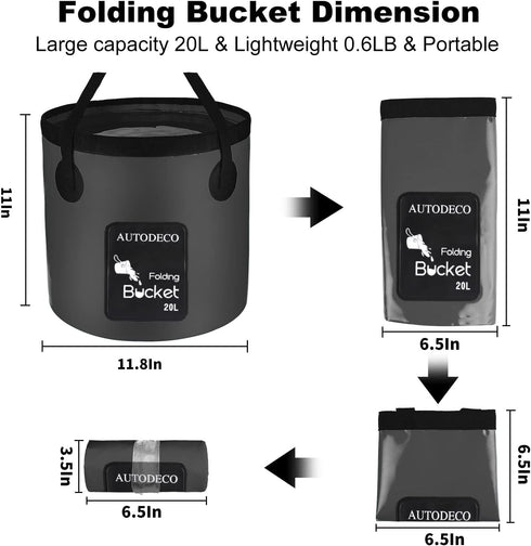 AUTODECO Collapsible Bucket 5 Gallon Container Folding Water Bucket Portable Wash Basin for Camping Fishing Travelling Outdoor Gardening Car Washi...