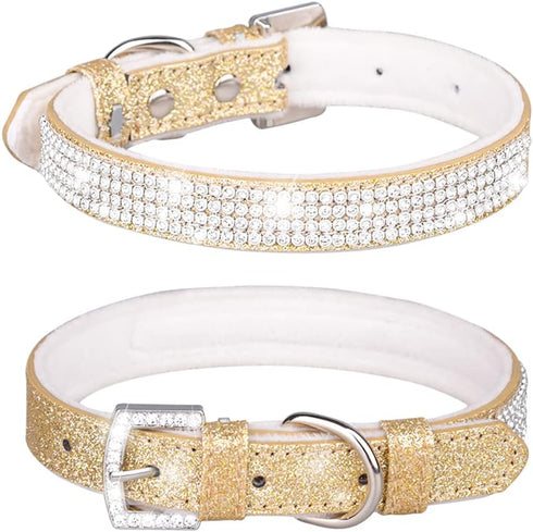 Rhinestone Dog Collar, Cute Dazzling Sparkling Leather Dog Cat Rhinestone Collar Crystal Diamond Pet Dog Puppy Collar (S:21-27cm, Gold)...
