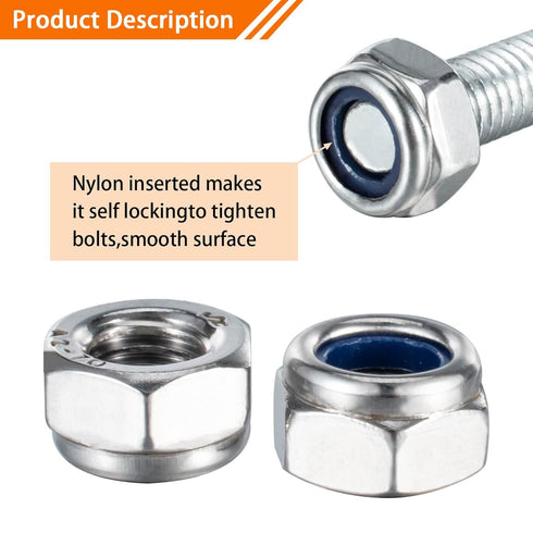 M12 Nylon Insert Lock Nut 5 Pieces Stainless Steel Hex Nylon Anti-Loosening Self Locking Nut for Industrial Building Fasteners...