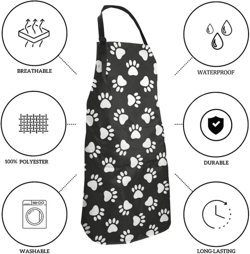 Dog Animal Paws Print Waterproof Apron for Adults Chef Bib With Roomy Pocket for Kitchen BBQ Crafting Drawing...