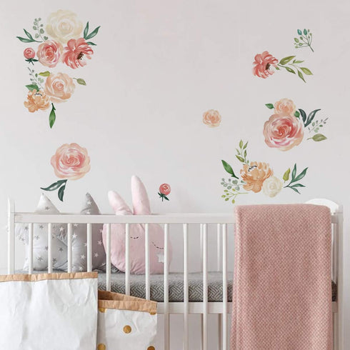 Peony Flowers Wall Stickers DIY Leaves Wall Decals Art Decor for Girls Bedrooms Living Room...