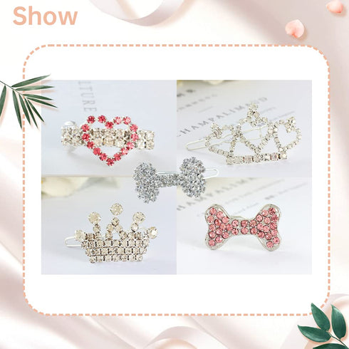 DaFuEn Dog Hair Clips Hair Bows for Small Dogs Puppy Crown Barrettes Girl Dog Tiara Crystal Rhinestone Dog Hair Accessories for Chihuahua Yorkie S...
