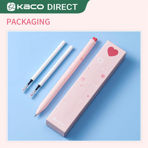 Kaco FIRST Gel Pens Cute Stationery, Pack of 2 Pieces Heart Pen Set with Extra 4 Black Refills (2 Pink)...