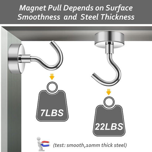 VNDUEEY 10 Pack Silver Magnetic Hooks, 22Lbs Strong Magnet Hooks for Hanging, Magnetic Cruise Hooks Heavy Duty, Magnets with Hooks for Refrigerato...