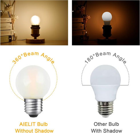 Dimmable 2 Watt Globe Frosted LED Light Bulbs 25W Equivalent, Warm White 2700K, A15/A50 LED Bulb, E26 Medium Base, Antique Filament Edison Decorat...