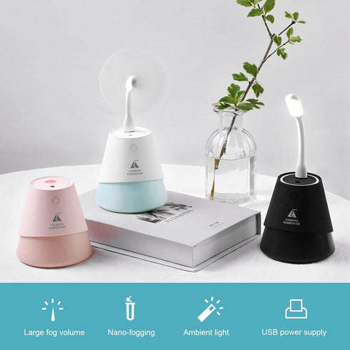 3-in-1 Aromatherapy Diffuser Humidifier?With Fan and Night Light Function, Easy to Carry Aroma Diffuser Humidifier with Seven Color Ambient Lights...