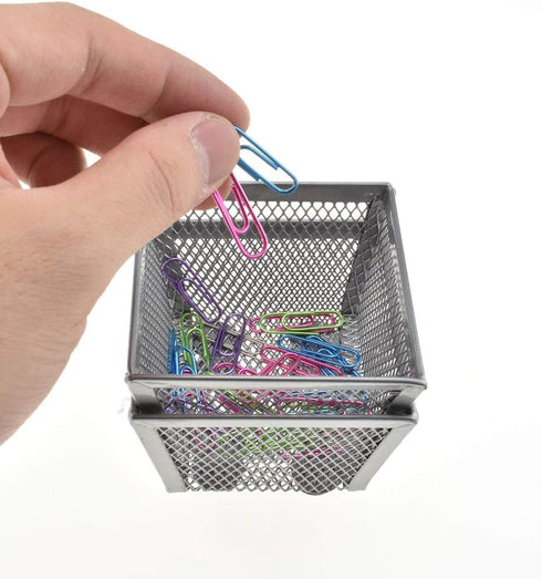 HAHIYO Stackable Paper Clip Mesh Holder Cup 2.2" Height 2 Pack Silver Sturdy Paperclip Holder Container for Desk Drawer Organizer Collection for H...