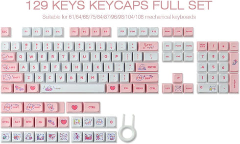 Hyekit PBT Keycaps - XDA Keycaps, 137 Keys Pink Rabbit Keycap Set, Dye-Sublimation Cute Keycaps for Cherry Gateron MX Switches 100%, 75%, 65%, 60%...