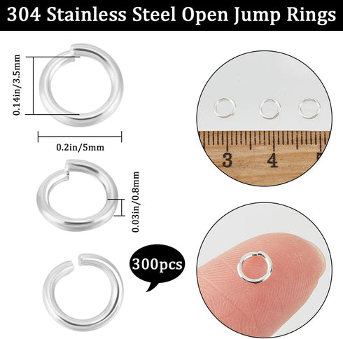 Beebeecraft 1 Box 300Pcs 5mm Single Loop Jump Rings Stainless Steel Silver Open Jump Ring O Ring Connectors for Jewellery Making Bracelets Necklac...