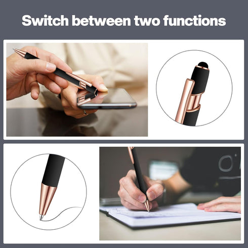 8 Pieces Ballpoint Pen with Stylus Tip Black Ink 2 in 1 Stylus Metal 1.0 mm Medium Point Smooth Pen Rainbow Colorful Rubberized Ballpoint Pen for ...