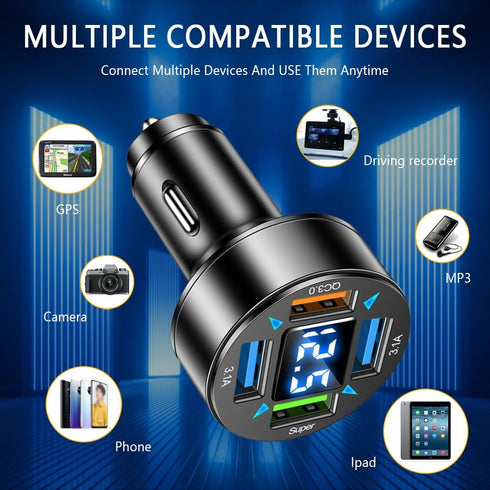 Car Charger,4 Ports Super Fast Car Charger Adapter with Voltmeter,QC3.0/Super Port Cigarette Lighter USB Charger Compatible with Samsung Galaxy S2...