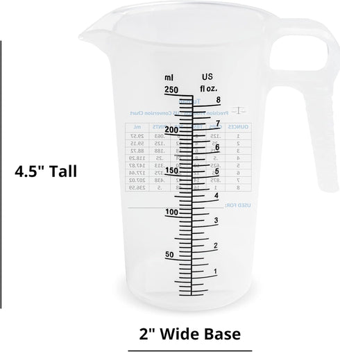 8oz 1 Cup Measure Pitcher with Convenient Conversion Chart– Food Grade - Great for Cooking, Home Hobbies, Aquariums, Pet Additives, Medical and La...