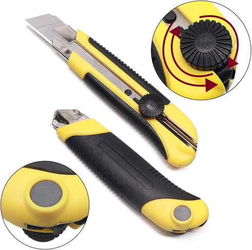 25MM Heavy Duty Utility Knife, Box Cutter with 10pcs SK-5 Retract Blades, Snap-Off Cutters with Rubber Grip for Cardboard, Boxes, DIY Crafts...