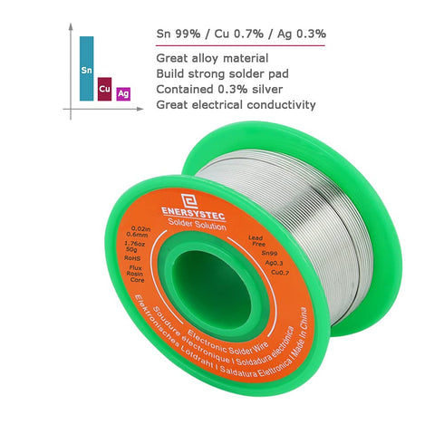 Solder Wire Rosin Core No Lead Electrical Solder Wire Thin 0.6mm 50g Fine Solder with Flux 2.5 PB Free Sn99 Ag0.3 Cu0.7 Flow 0.11lb Electronics So...