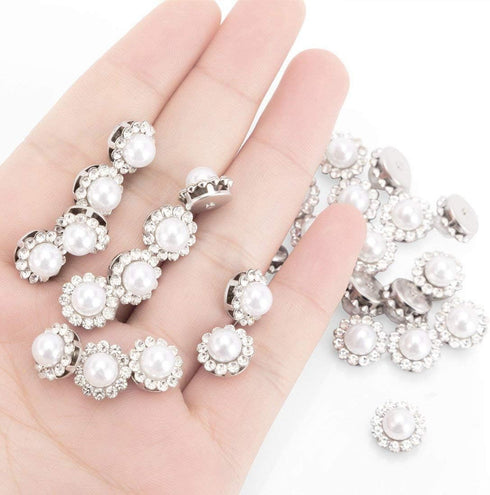 100Pcs Crystal Pearl Buttons, Round Flatback Rhinestone Beads Buttons with Diamond, DIY Craft Sewing Fasteners Accessories for Jewelry Making, Clo...