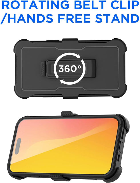AICase for iPhone 15 Belt Clip Case with Glass Screen Protector,Heavy Duty Drop Protection Full Body Rugged Shockproof Military Protective Tough D...