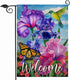 Welcome Spring Hummingbird Iris Garden Flag Double Sided, Purple Flower Bird Yellow Butterfly Decorative House Yard Outdoor Small Decor, Summer Fl...