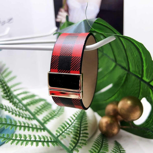 Buffalo Plaid Leather Earrings Necklace Bracelet Set, Classic Plaid Pattern Christmas Jewelry Set for Women...