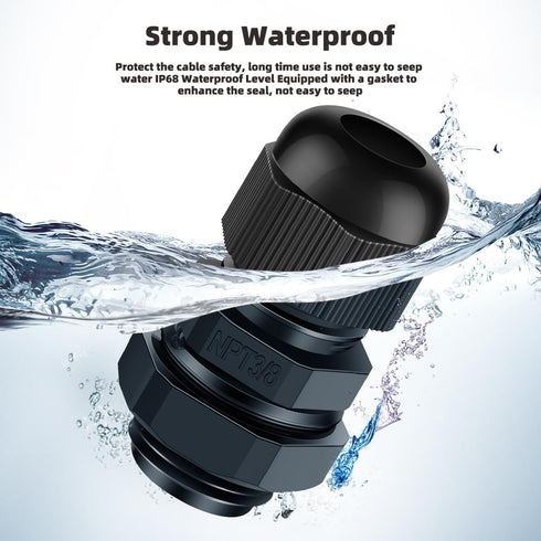 Cable Gland 12 Pack 3/8" NPT Waterproof Adjustable Connector Strain Relief Cord Connectors Joints Nylon with Gaskets…...