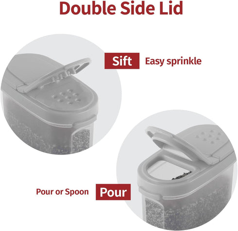SIGNORA WARE Spice Jars with Lids - 4 oz Refillable Empty Airtight Spice/Seasoning Containers Set -2 in 1 Pour/Sift Shaker Lids Clear Plastic Spic...