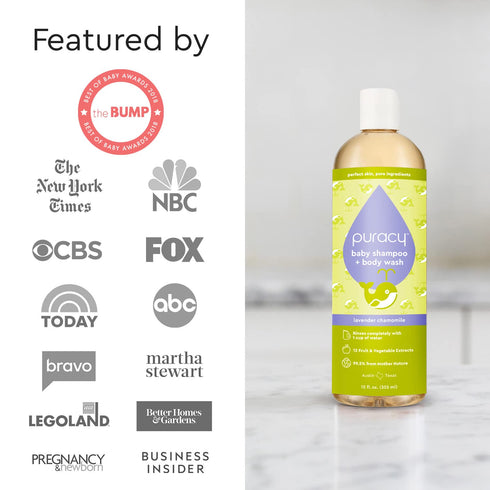 Puracy Baby Shampoo & Body Wash for Children - Pure Ingredients with 12 Fruit & Vegetable Extracts for Silky Smooth Skin, Gentle Lavender Chamomil...