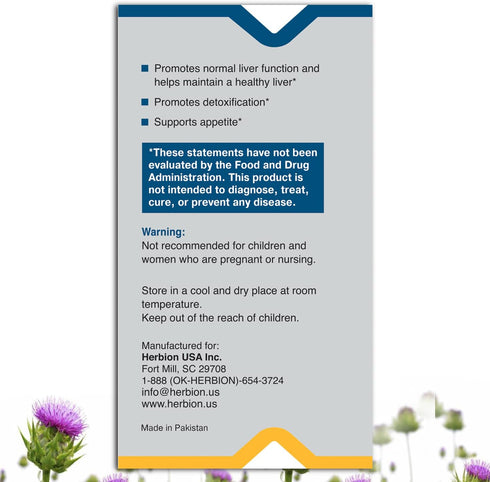 Herbion Naturals Liver Support Herbal Blend with Milk Thistle, Supports Healthy Liver Function and Appetite, Promotes Detoxification, 60 Vegicaps...