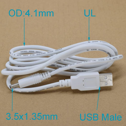 2PCS USB to 5V DC Power Cable White,4FT/1.2M USB to 3.5 x 1.35mm Plug Barrel Jack 5V DC Power Supply Cord Cable,20AWG USB DC 5V Charging Cable Ada...