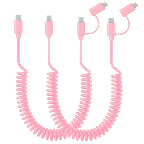 60W Coiled USB-C to USB-C & Lightning Cable 2Pack?MFi Certified? 2 in 1 Fast Charging Apple CarPlay Cable for iPhone 15/15 Plus/14/13,Galaxy S24/S...