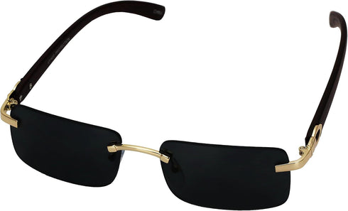 Elite Slim Rimless Rectangular Metal & Wood Art Aviator Sunglasses...