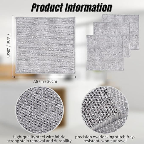 Multipurpose Wire Miracle Cleaning Cloths, Magnifying Wire Dishwashing Rags for Wet and Dry Mesh Microfiber Cleaning Cloth for Metal, Kitchen, Dis...