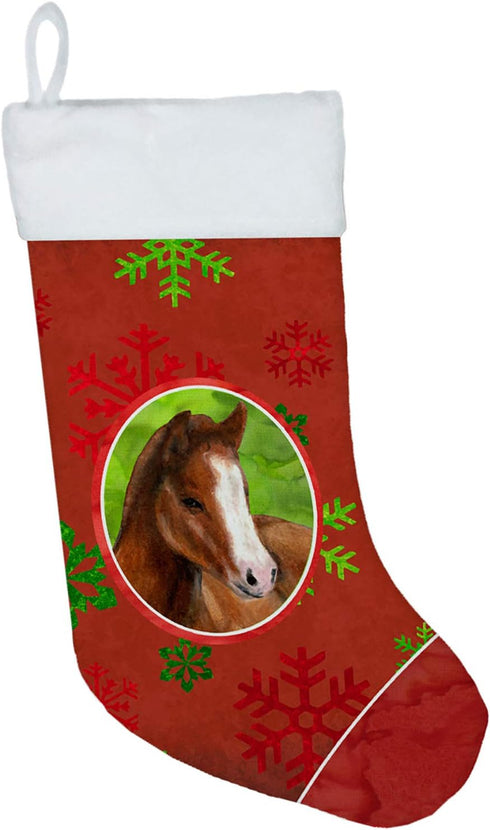Caroline's Treasures SB3120-CS Horse Foal Red Snowflakes Holiday Christmas Christmas Stocking Fireplace Hanging Stockings Christmas Season Party D...