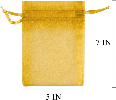 100 Count Gift Organza Bags Gold Drawstring 5x7 Inch for Baby Shower,Christmas,Birthday,Party Favor,Wedding,School Graduation,Anniversary Sheer Me...