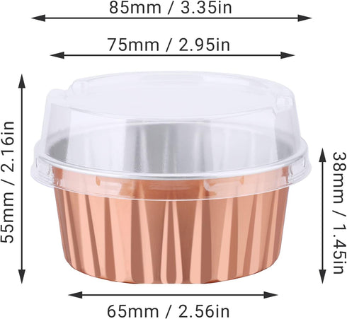 EUSOAR Baking Cups Aluminum Foil, 5oz Pack of 30 Blue Red Rose Gold Cupcake Cups with Lids, 125ml Pie Ramekins, Desserts Flans, Custard Cake Puddi...