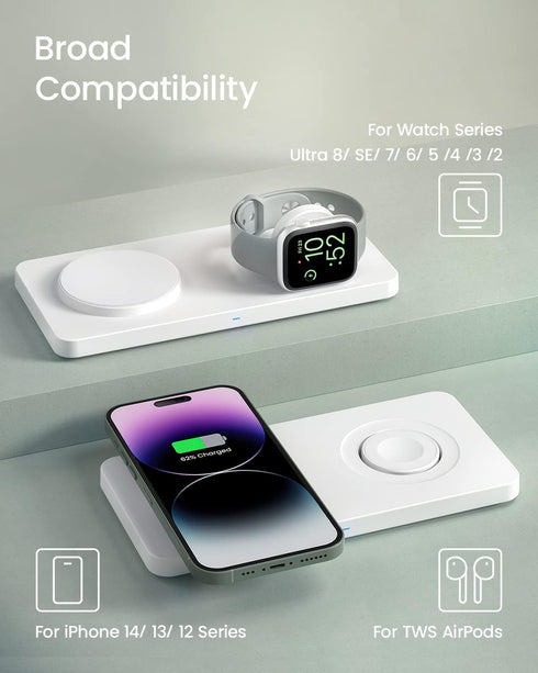 Wireless Charging Pad for Apple - Magnetic 2 in 1 MagSafe Charger for iPhone 15/14/13/12 Pro Max/Pro/Mini, Apple Watch Ultra/8/7/6/SE/5/4/3, AirPo...
