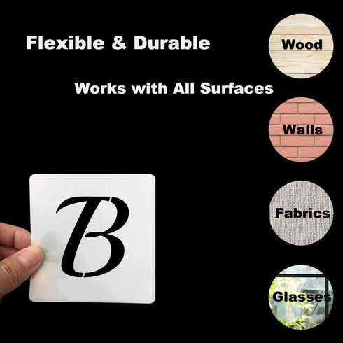 1.5 Inch Alphabet Letter Stencils for Painting - 70 Pack Letter and Number Stencil Templates with Signs for Painting on Wood, Reusable Cursive Let...
