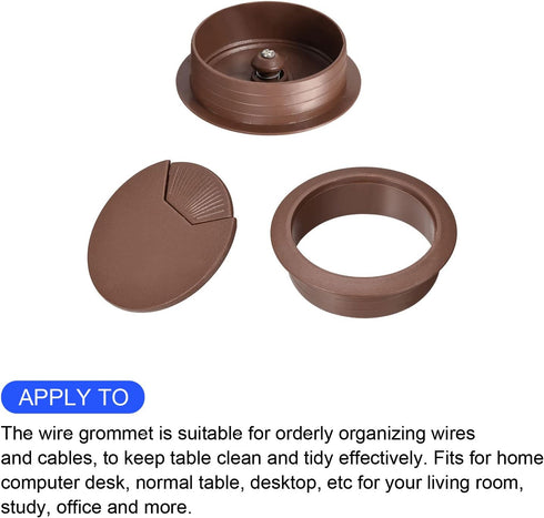 Cable Cord Grommet (53mm/2.09") 10Pcs, Plastic Round Cable Hole Cover Wire Organizer - for Home Desk Cable Wire Management, Brown...