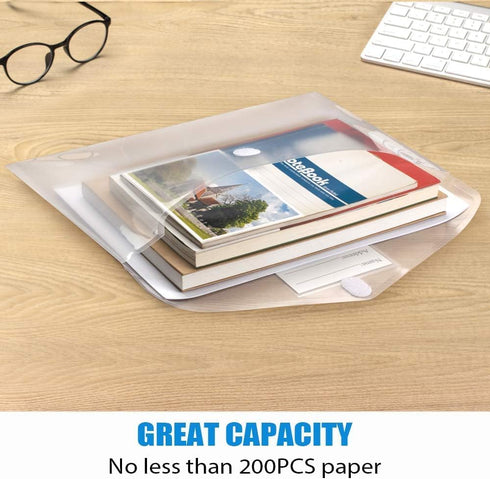 Sooez 5 Pack Plastic Envelopes Poly Envelopes, Clear Document Folders US Letter A4 Size File Envelopes with Label Pocket for School Home Work Offi...