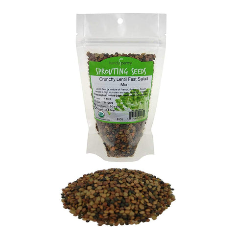 Crunchy Lentil Fest Sprouting Seed Mix - 8 Oz - Handy Pantry Brand - Organic - Green, Red & French Lentils- Edible Seeds, Salad, Soup, Sprouts & F...