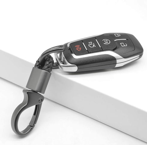 Car Key Fob Keychains Leather Holder Key Chain Sturdy Metal with D-Ring for Men and Women 2 Pack, Black, 360 Degree Rotatable, with Screwdriver...