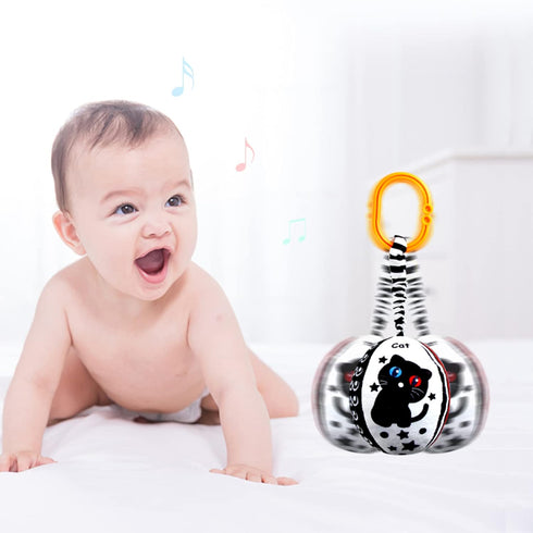 KAKIBLIN Baby Hanging Rattle Toys, 4 Pack Car Seat Stroller Toys Soft Squeaky Toys for Baby 0-6 Months Newborn Infant Car Bed Travel Activity, Whi...
